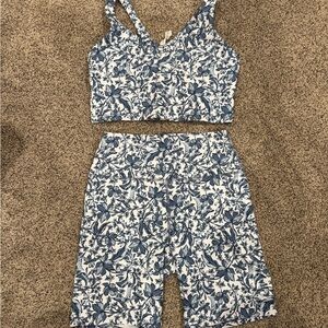 Floral Blue Women's Bike Shorts + Sports Bra